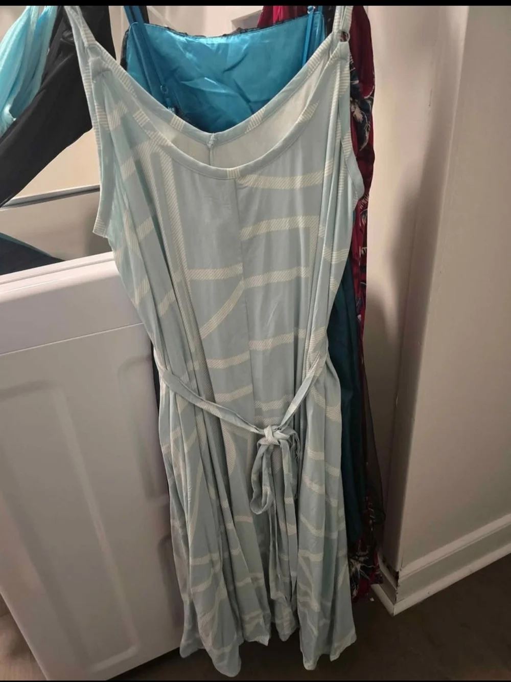 torrid Light Blue & White Printed Midi Dress with Waist Tie - Picture 3 of 4